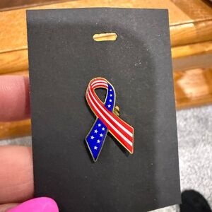 Vintage American Patriotic Flag Ribbon USA Cancer  Lapel Pin Hat